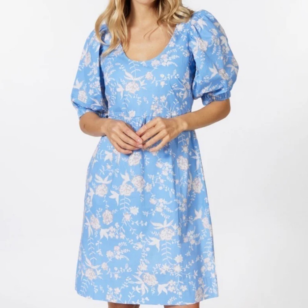 ESQUALO FLORAL PUFF SLEEVE BLUE FLOWER DRESS